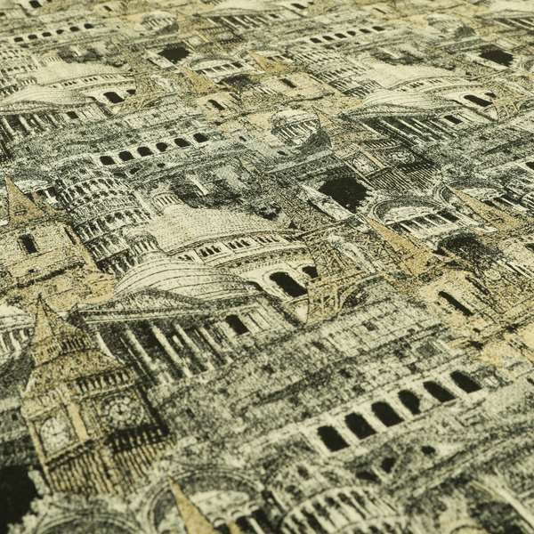 Bruges Modern London Skyline Tourist Landmarks Pattern Grey Chenille Upholstery Fabric CTR-671 - Roman Blinds