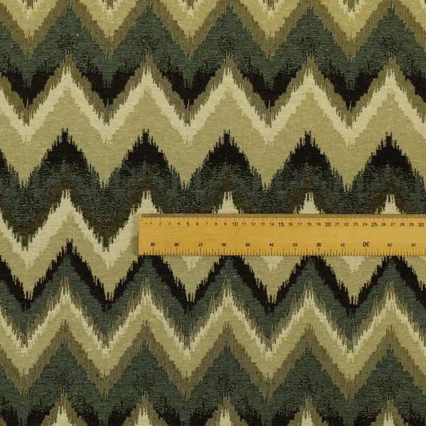 Bruges Stripe Chevron Black Grey Green Chenille Quality Jacquard Upholstery Fabrics CTR-677 - Roman Blinds