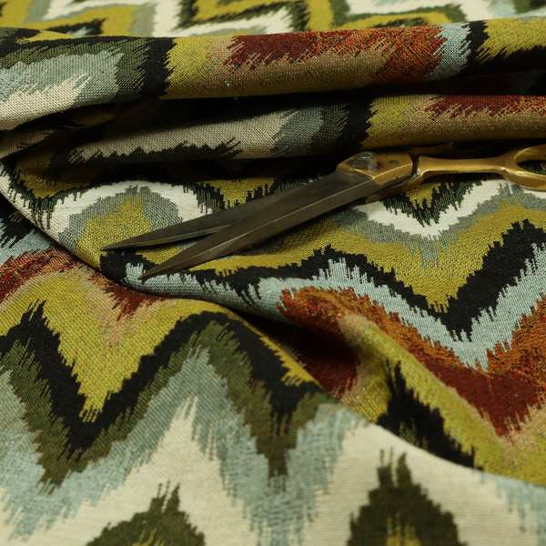 Bruges Stripe Chevron Blue Red Green Chenille Quality Jacquard Upholstery Fabric CTR-678 - Made To Measure Curtains