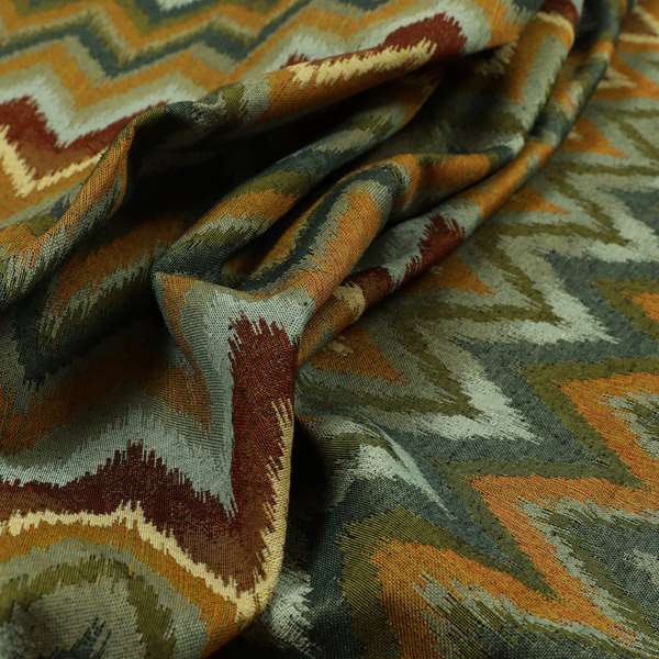 Bruges Stripe Chevron Blue Green Orange Chenille Quality Jacquard Upholstery Fabrics CTR-679 - Made To Measure Curtains