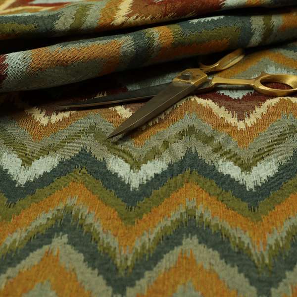 Bruges Stripe Chevron Blue Green Orange Chenille Quality Jacquard Upholstery Fabrics CTR-679 - Roman Blinds