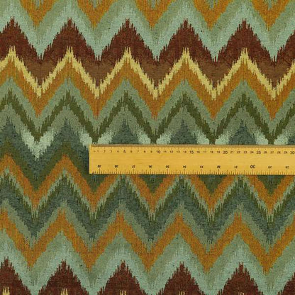 Bruges Stripe Chevron Blue Green Orange Chenille Quality Jacquard Upholstery Fabrics CTR-679 - Roman Blinds