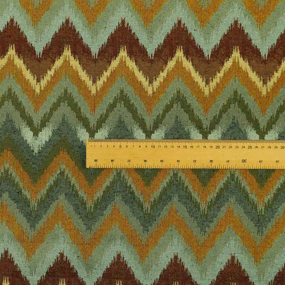 Bruges Stripe Chevron Blue Green Orange Chenille Quality Jacquard Upholstery Fabrics CTR-679 - Made To Measure Curtains