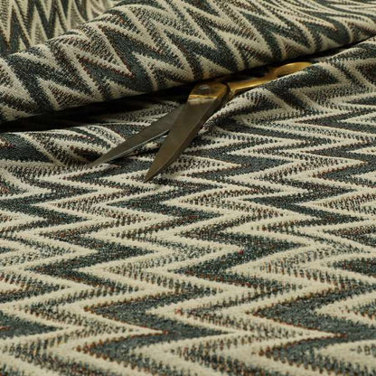 Bruges Stripe Chevron Pattern Blue Chenille Quality Jacquard Upholstery Fabrics CTR-680 - Roman Blinds