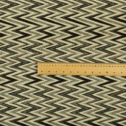 Bruges Stripe Chevron Modern Pattern Black Chenille Quality Jacquard Upholstery Fabric CTR-681