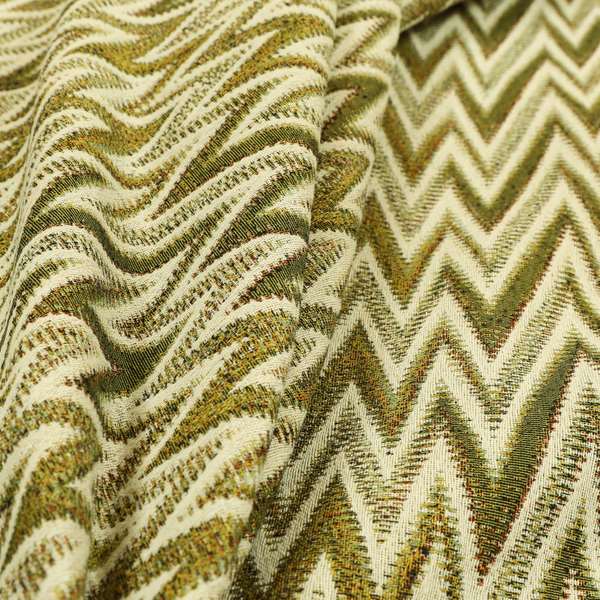 Bruges Stripe Chevron Modern Pattern Green Chenille Quality Jacquard Upholstery Fabric CTR-682 - Roman Blinds