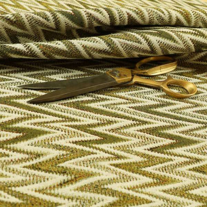 Bruges Stripe Chevron Modern Pattern Green Chenille Quality Jacquard Upholstery Fabric CTR-682 - Roman Blinds