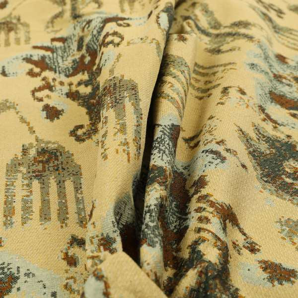 Bruges Life Traditional Pattern In Beige Blue Chenille Jacquard Upholstery Fabrics CTR-686 - Made To Measure Curtains