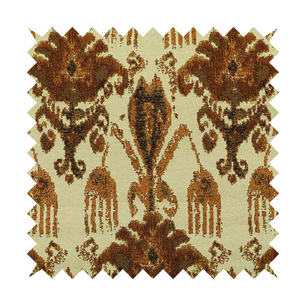 Bruges Life Traditional Pattern Beige Orange Red Chenille Jacquard Upholstery Fabric CTR-687 - Roman Blinds