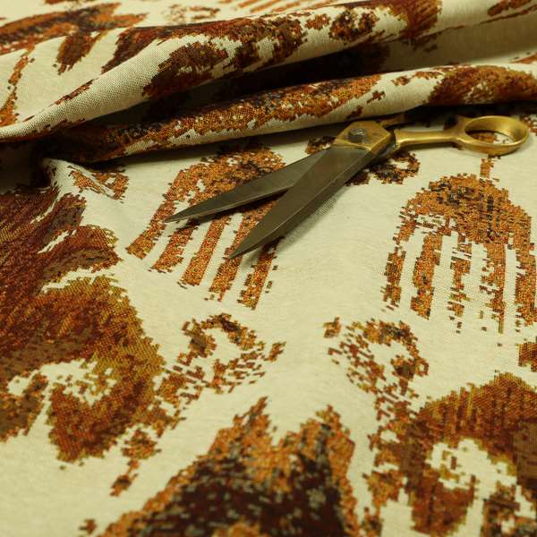 Bruges Life Traditional Pattern Beige Orange Red Chenille Jacquard Upholstery Fabric CTR-687 - Roman Blinds