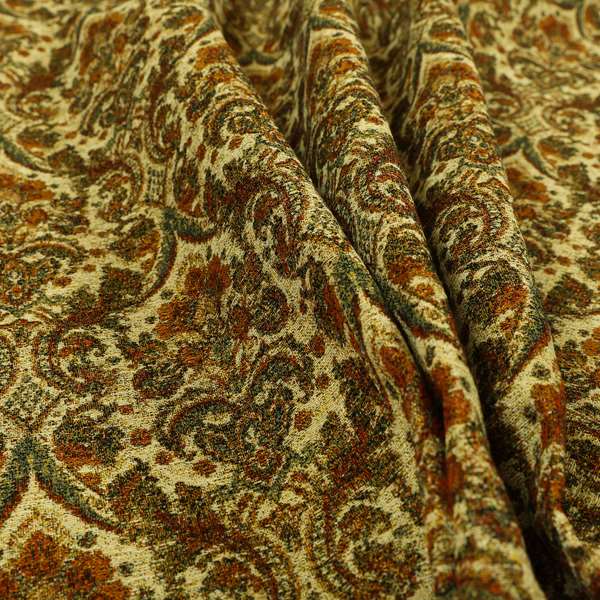 Bruges Modern Floral Damask Pattern Beige Orange Red Upholstery Fabrics CTR-688