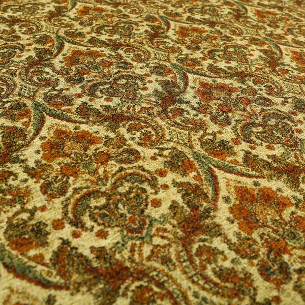 Bruges Modern Floral Damask Pattern Beige Orange Red Upholstery Fabrics CTR-688