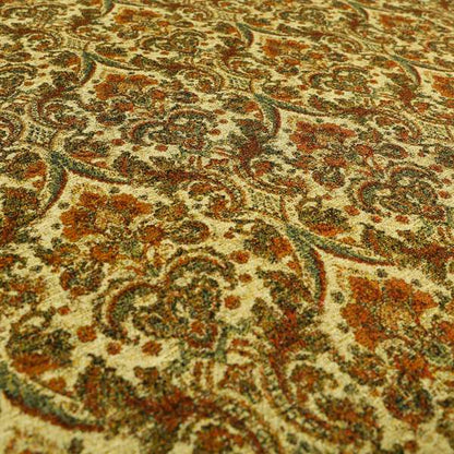 Bruges Modern Floral Damask Pattern Beige Orange Red Upholstery Fabrics CTR-688