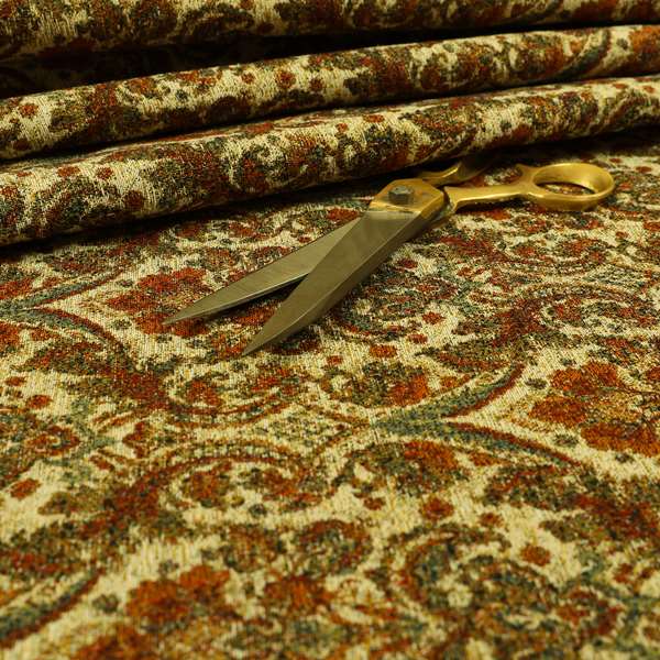 Bruges Modern Floral Damask Pattern Beige Orange Red Upholstery Fabrics CTR-688