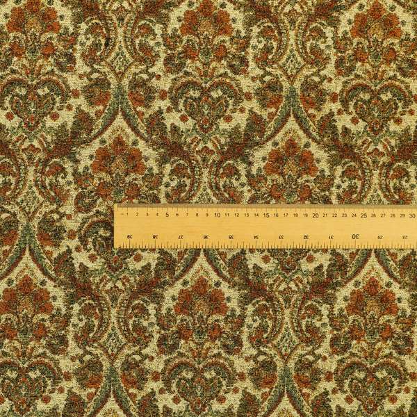 Bruges Modern Floral Damask Pattern Beige Orange Red Upholstery Fabrics CTR-688 - Roman Blinds