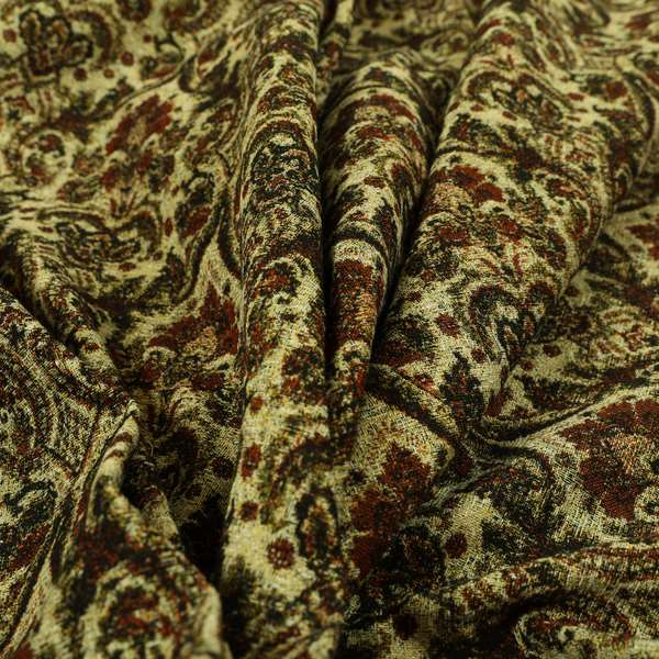 Bruges Modern Floral Damask Pattern Beige Black Red Upholstery Fabrics CTR-689 - Made To Measure Curtains