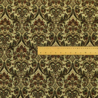 Bruges Modern Floral Damask Pattern Beige Black Red Upholstery Fabrics CTR-689 - Made To Measure Curtains