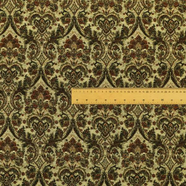 Bruges Modern Floral Damask Pattern Beige Black Red Upholstery Fabrics CTR-689