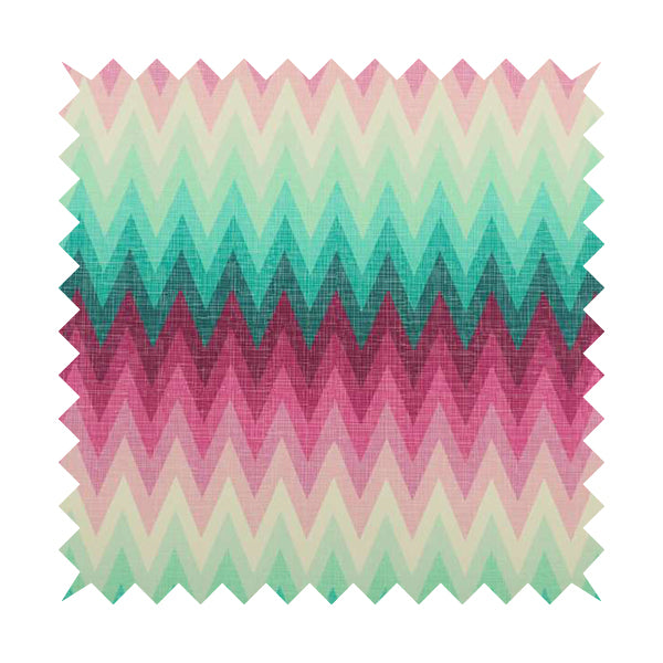 Freedom Printed Velvet Fabric Collection Chevron Striped Pink Blue Green Colour Upholstery Fabric CTR-69 - Roman Blinds