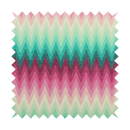 Freedom Printed Velvet Fabric Collection Chevron Striped Pink Blue Green Colour Upholstery Fabric CTR-69 - Made To Measure Curtains