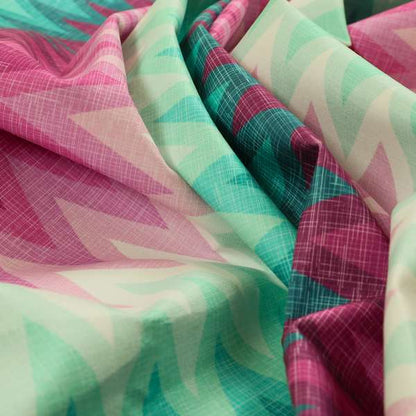 Freedom Printed Velvet Fabric Collection Chevron Striped Pink Blue Green Colour Upholstery Fabric CTR-69 - Made To Measure Curtains