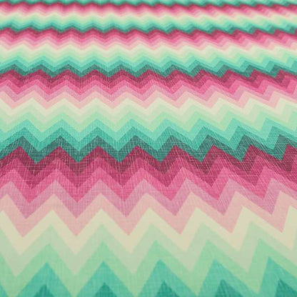 Freedom Printed Velvet Fabric Collection Chevron Striped Pink Blue Green Colour Upholstery Fabric CTR-69 - Made To Measure Curtains