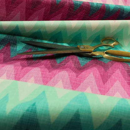 Freedom Printed Velvet Fabric Collection Chevron Striped Pink Blue Green Colour Upholstery Fabric CTR-69 - Made To Measure Curtains