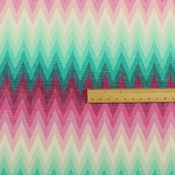 Freedom Printed Velvet Fabric Collection Chevron Striped Pink Blue Green Colour Upholstery Fabric CTR-69 - Roman Blinds