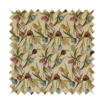 Bruges Life Colourful Tulip Floral Pattern Beige Green Blue Red Jacquard Upholstery Fabrics CTR-690 - Roman Blinds