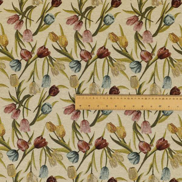 Bruges Life Colourful Tulip Floral Pattern Beige Green Blue Red Jacquard Upholstery Fabrics CTR-690