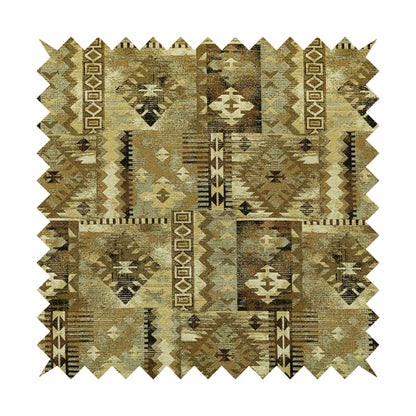 Bruges Modern Tapestry Kilim Aztec Patchwork Pattern Beige Chenille Upholstery Fabric CTR-696 - Roman Blinds