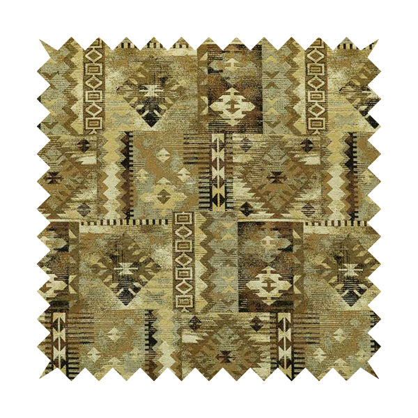 Bruges Modern Tapestry Kilim Aztec Patchwork Pattern Beige Chenille Upholstery Fabric CTR-696 - Made To Measure Curtains