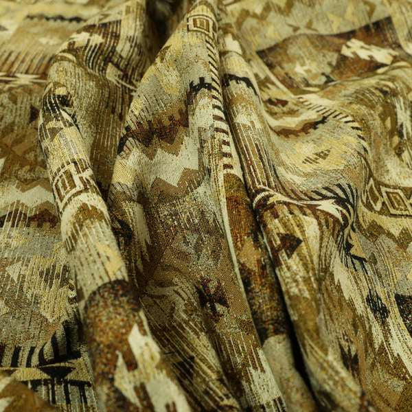 Bruges Modern Tapestry Kilim Aztec Patchwork Pattern Beige Chenille Upholstery Fabric CTR-696 - Made To Measure Curtains