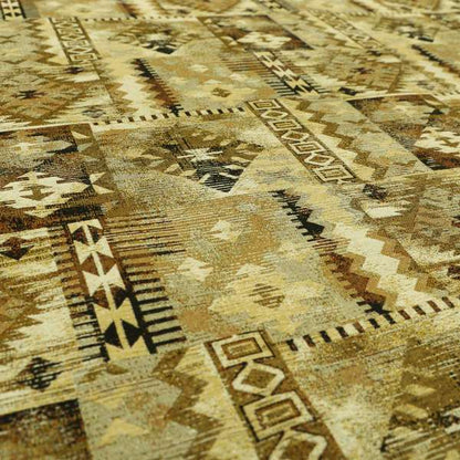 Bruges Modern Tapestry Kilim Aztec Patchwork Pattern Beige Chenille Upholstery Fabric CTR-696 - Made To Measure Curtains