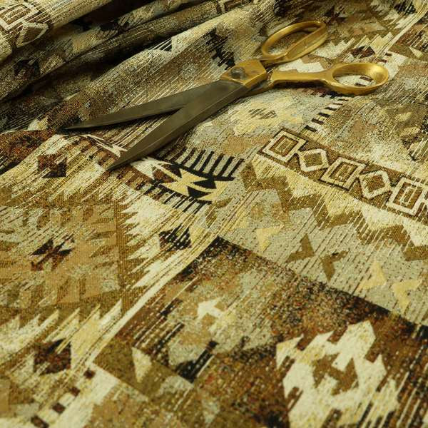 Bruges Modern Tapestry Kilim Aztec Patchwork Pattern Beige Chenille Upholstery Fabric CTR-696