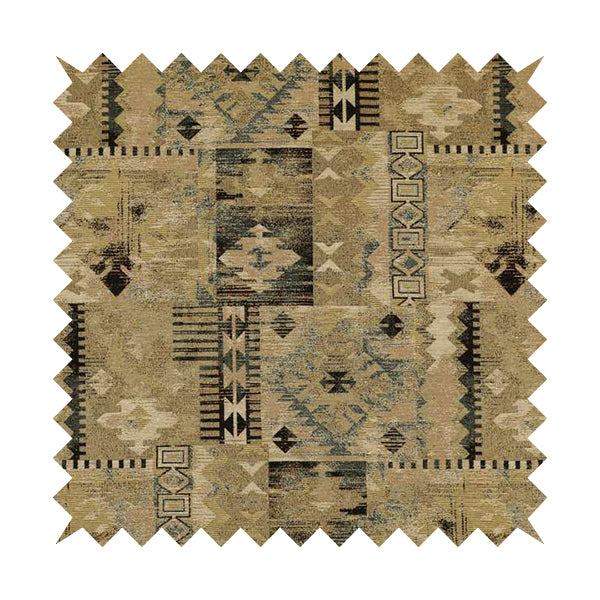Bruges Modern Tapestry Kilim Aztec Patchwork Pattern Blue Beige Chenille Upholstery Fabric CTR-697 - Handmade Cushions
