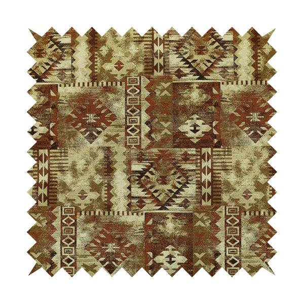 Bruges Modern Tapestry Kilim Aztec Patchwork Pattern Orange Chenille Upholstery Fabric CTR-698 - Made To Measure Curtains