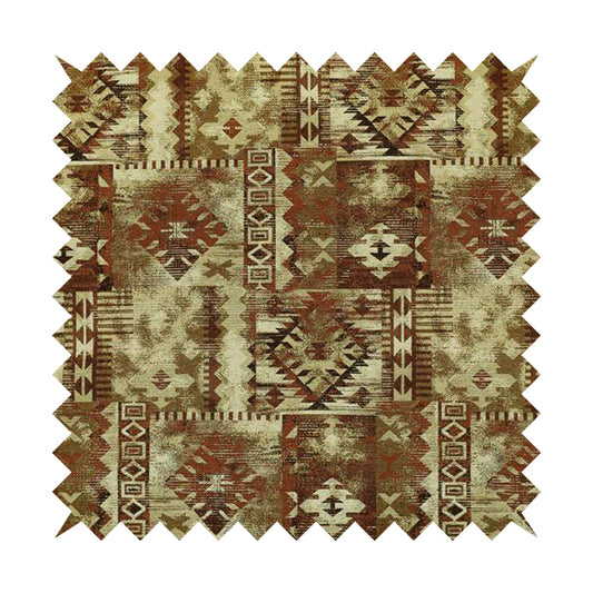Bruges Modern Tapestry Kilim Aztec Patchwork Pattern Orange Chenille Upholstery Fabric CTR-698