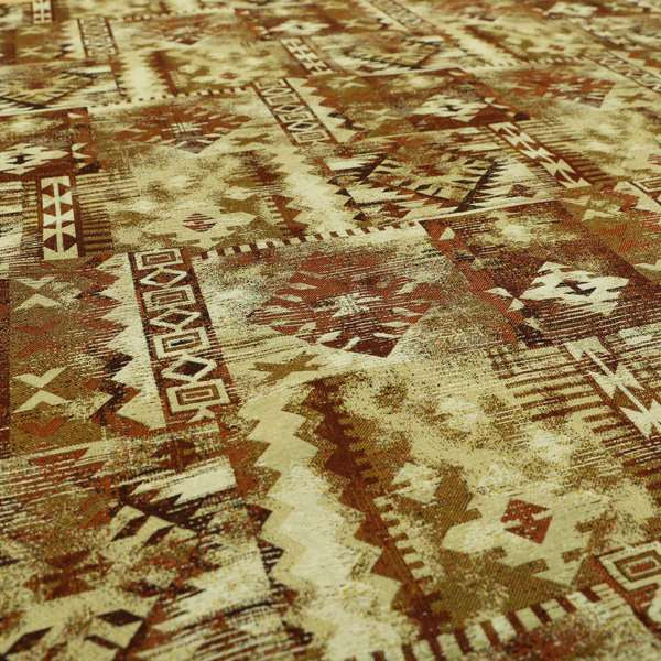 Bruges Modern Tapestry Kilim Aztec Patchwork Pattern Orange Chenille Upholstery Fabric CTR-698 - Made To Measure Curtains