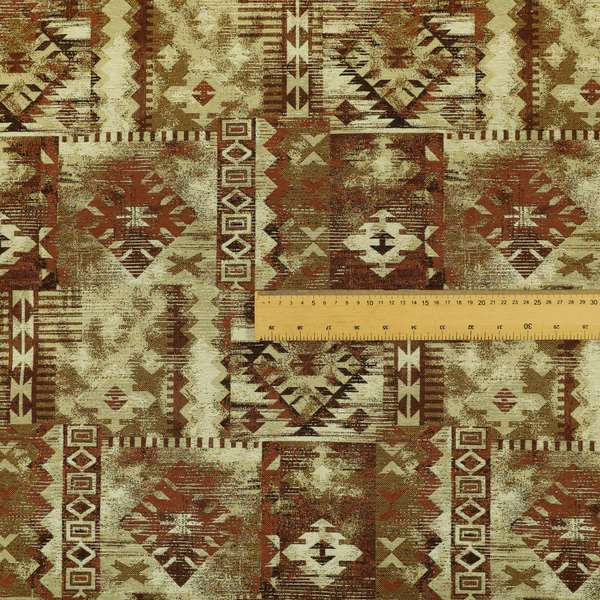 Bruges Modern Tapestry Kilim Aztec Patchwork Pattern Orange Chenille Upholstery Fabric CTR-698 - Handmade Cushions