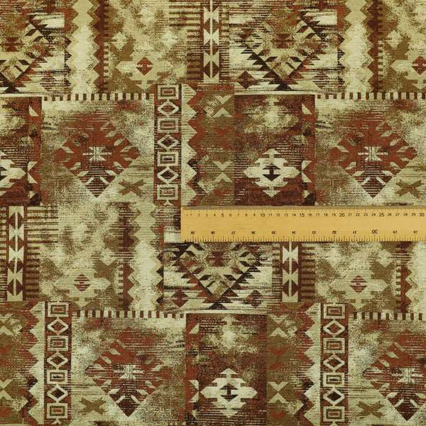 Bruges Modern Tapestry Kilim Aztec Patchwork Pattern Orange Chenille Upholstery Fabric CTR-698 - Made To Measure Curtains