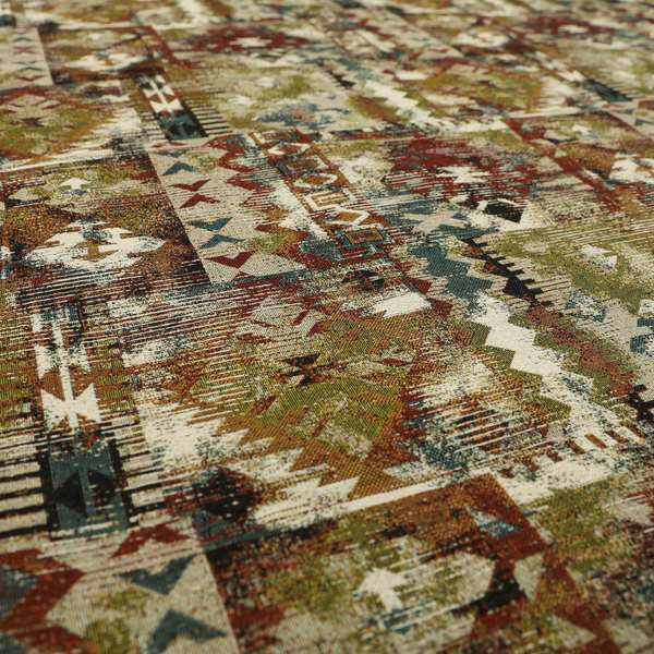 Bruges Modern Tapestry Kilim Aztec Patchwork Pattern Multi Colour Red Blue Green Chenille Upholstery Fabric CTR-699 - Handmade Cushions