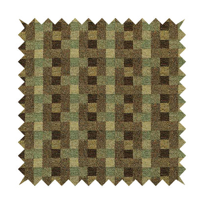 Bruges Stripe Geometric Square Pattern Brown Green Colour Upholstery Fabrics CTR-702 - Roman Blinds