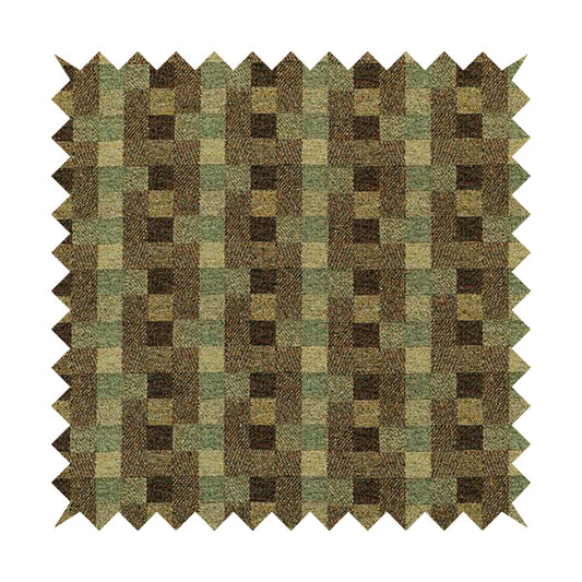 Bruges Stripe Geometric Square Pattern Brown Green Colour Upholstery Fabrics CTR-702