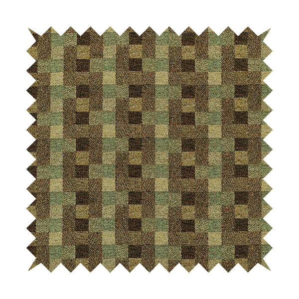 Bruges Stripe Geometric Square Pattern Brown Green Colour Upholstery Fabrics CTR-702 - Made To Measure Curtains