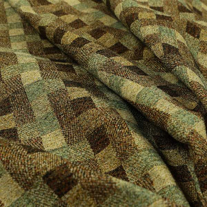 Bruges Stripe Geometric Square Pattern Brown Green Colour Upholstery Fabrics CTR-702 - Made To Measure Curtains