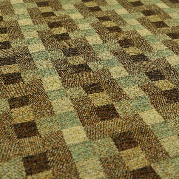 Bruges Stripe Geometric Square Pattern Brown Green Colour Upholstery Fabrics CTR-702 - Roman Blinds