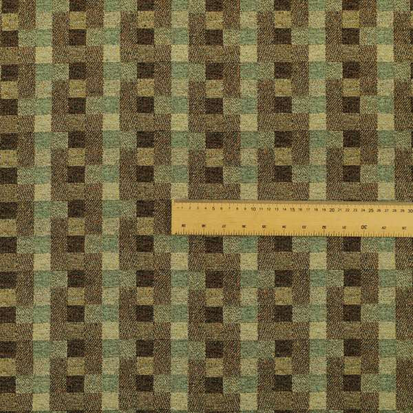 Bruges Stripe Geometric Square Pattern Brown Green Colour Upholstery Fabrics CTR-702 - Roman Blinds