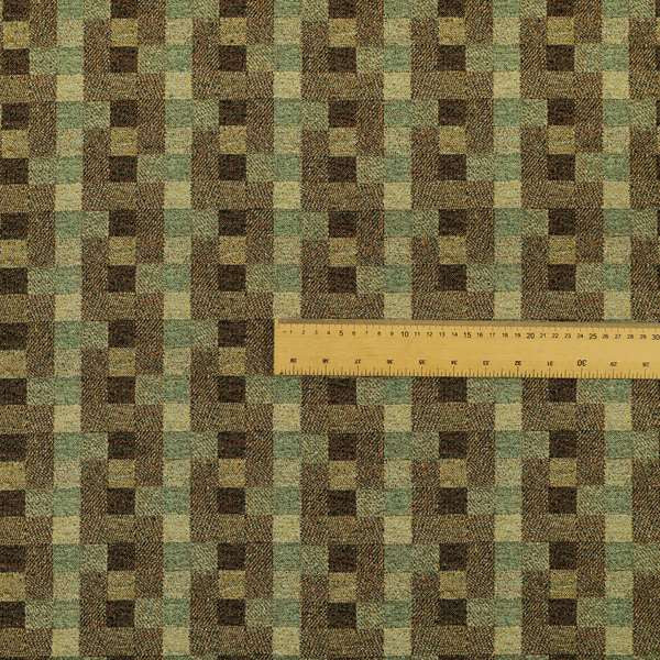 Bruges Stripe Geometric Square Pattern Brown Green Colour Upholstery Fabrics CTR-702 - Made To Measure Curtains