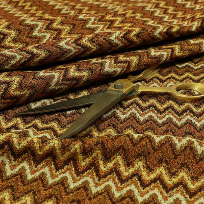 Bruges Stripe Tapestry Chevron Pattern Orange Red Colour Chenille Upholstery Fabrics CTR-707 - Roman Blinds